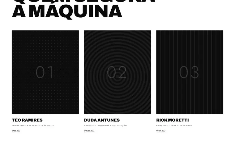 Topo do site da P22 Barbearia: tipografia preta gigante sobre fundo branco com a frase ENTRE COMO VEM. SAIA COMO QUER.